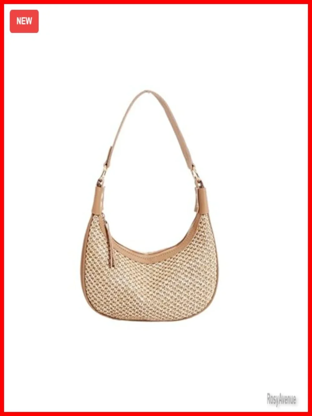 Straw Beach Crescent Tote Mini Clutch Purse Underarm Vacation Handbag Summer